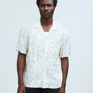 Madewell Embroidered Easy Short-Sleeve Cream Linen Men’s Shirt - Large